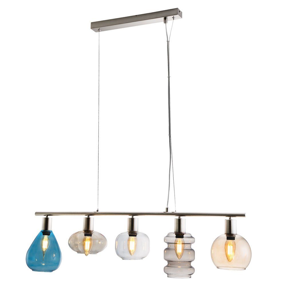NOWA Pendelleuchte, Leuchtmittel nicht inklusive, Pendelleuchte Esstischlampe Hängelampe 5 flammig Glas bunt L 80 cm