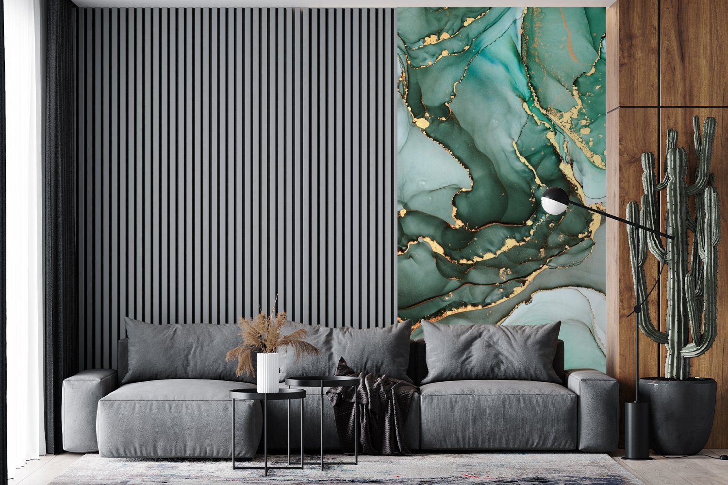 MuchoWow Fototapete Gold - Marmor - Grün - Luxus - Marmoroptik - Grau, Matt, bedruckt, Vliestapete für Wohnzimmer Schlafzimmer Küche, Fototapete, 120x240 cm – Bild 4 von 5