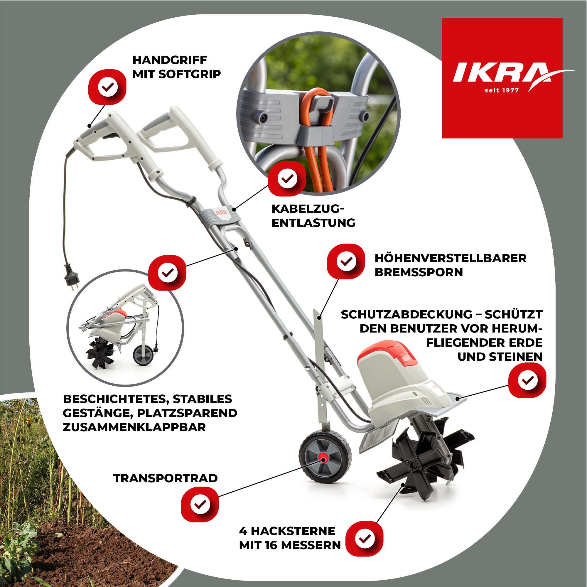 ikra GmbH Elektromotorhacke IEM 800S, 30 cm Arbeitsbreite, 30 cm breit, 20 cm tief – Bild 3 von 5