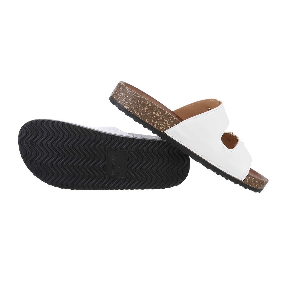 Ital-Design Damen Mules Freizeit Pantolette Flach Pantoletten in Weiß