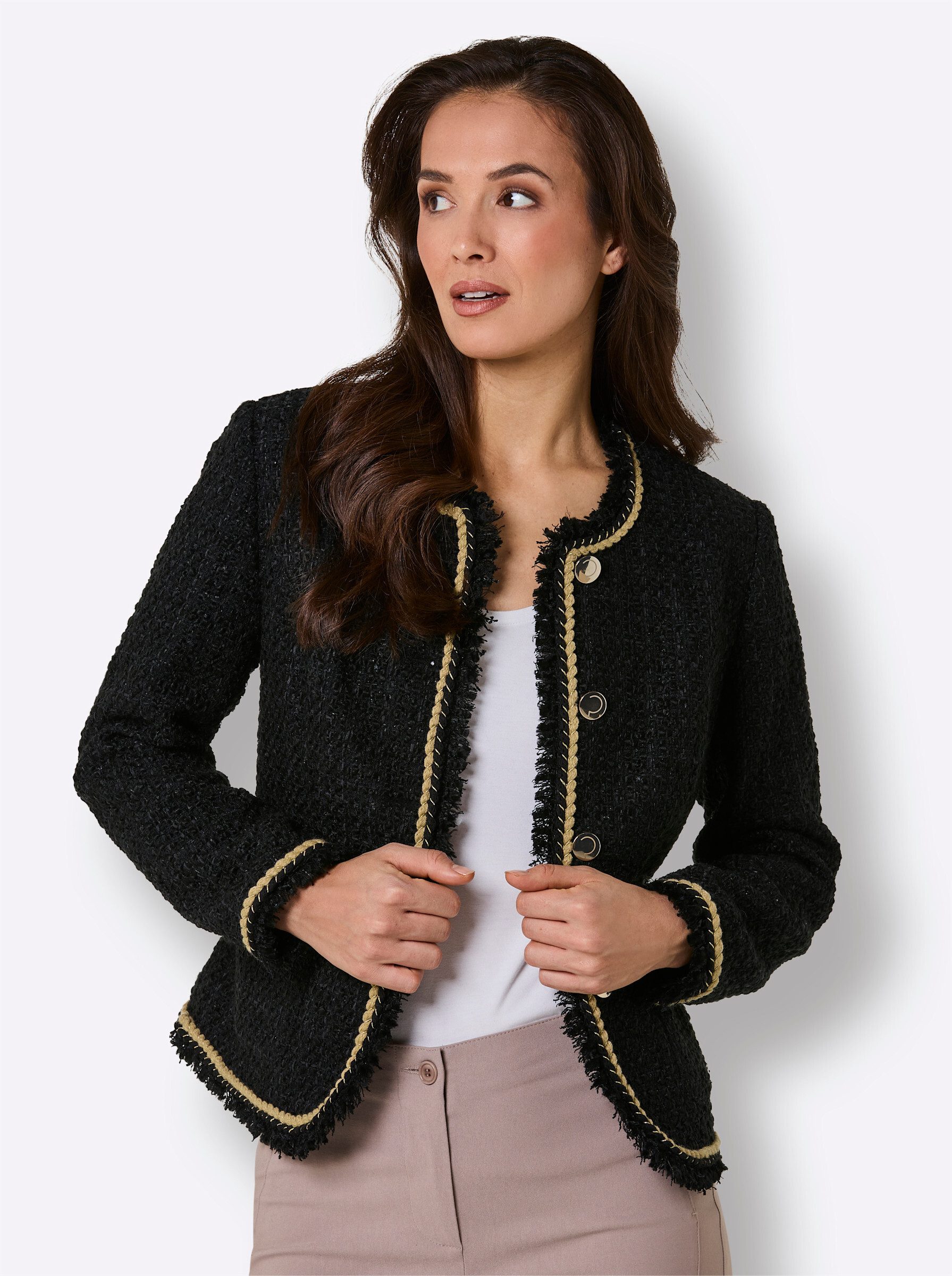 Blusenblazer Woll-Mix-Bouclé-Blazer Langarm