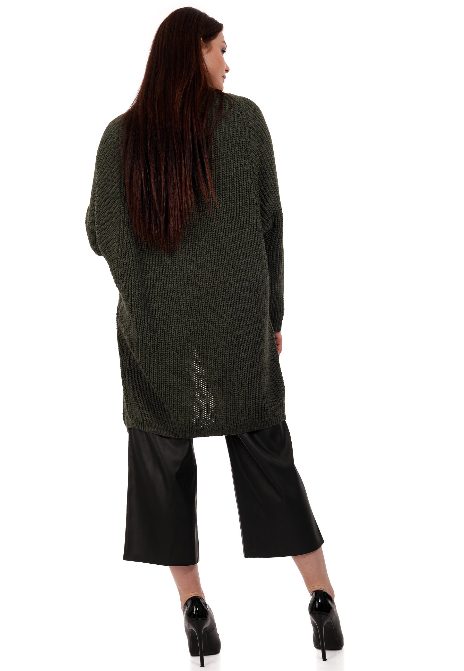 YC Fashion & Plus Ärmeln Size casual, Strickjacke langen Cardigan verschlusslos Style mit Basic-Form Cardigan darkkhaki Oversize (1-tlg)