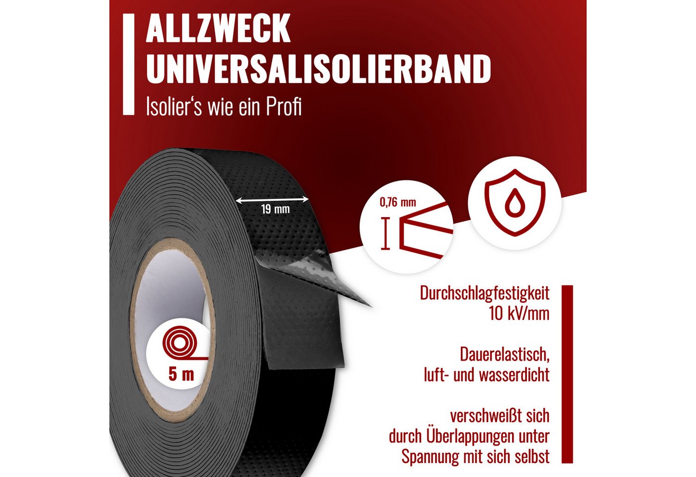 Thumbnail - Poppstar Isolierband Selbstverschweißendes Elektro & Universalisolierband (4-St) Mittelspannungsband für Spannungen bis ...