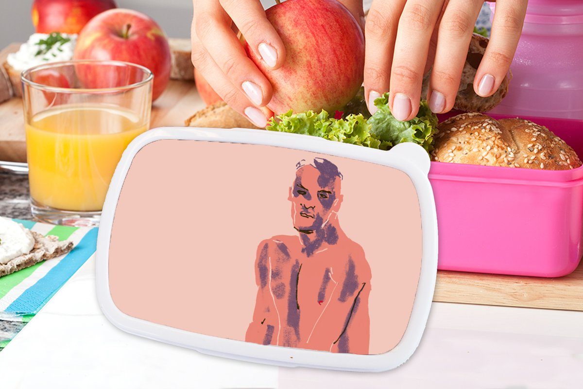 Lila Pastell Kinder, Lunchbox Kunststoff, Erwachsene, (2-tlg), Kunststoff - Mann für Kunst, - MuchoWow Brotbox Brotdose Snackbox, - Mädchen, rosa Porträt -