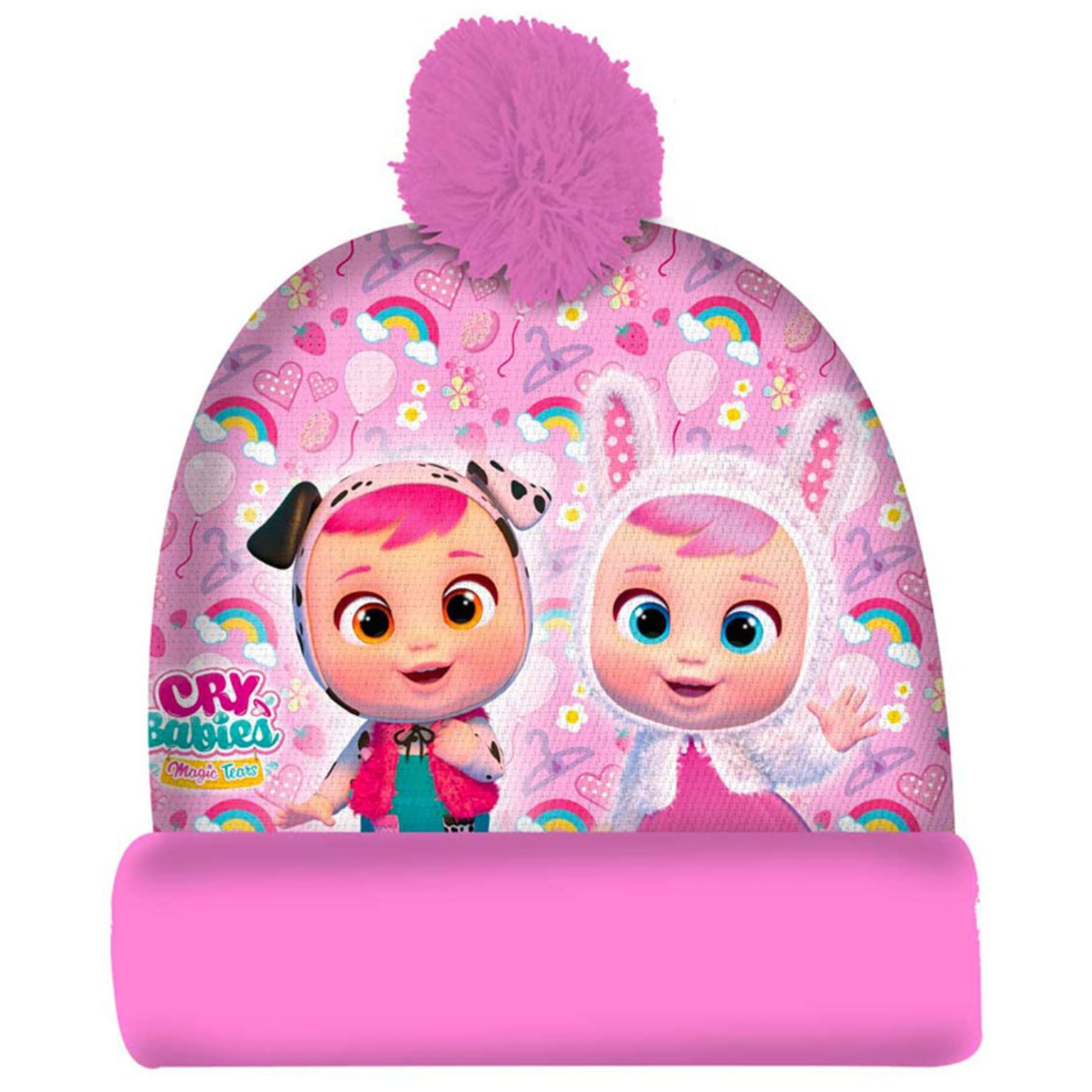 COFI 1453 Fleecemütze Schreiende Babys Mütze mit Bommel Warme Mütze für kalte Tage Onesize