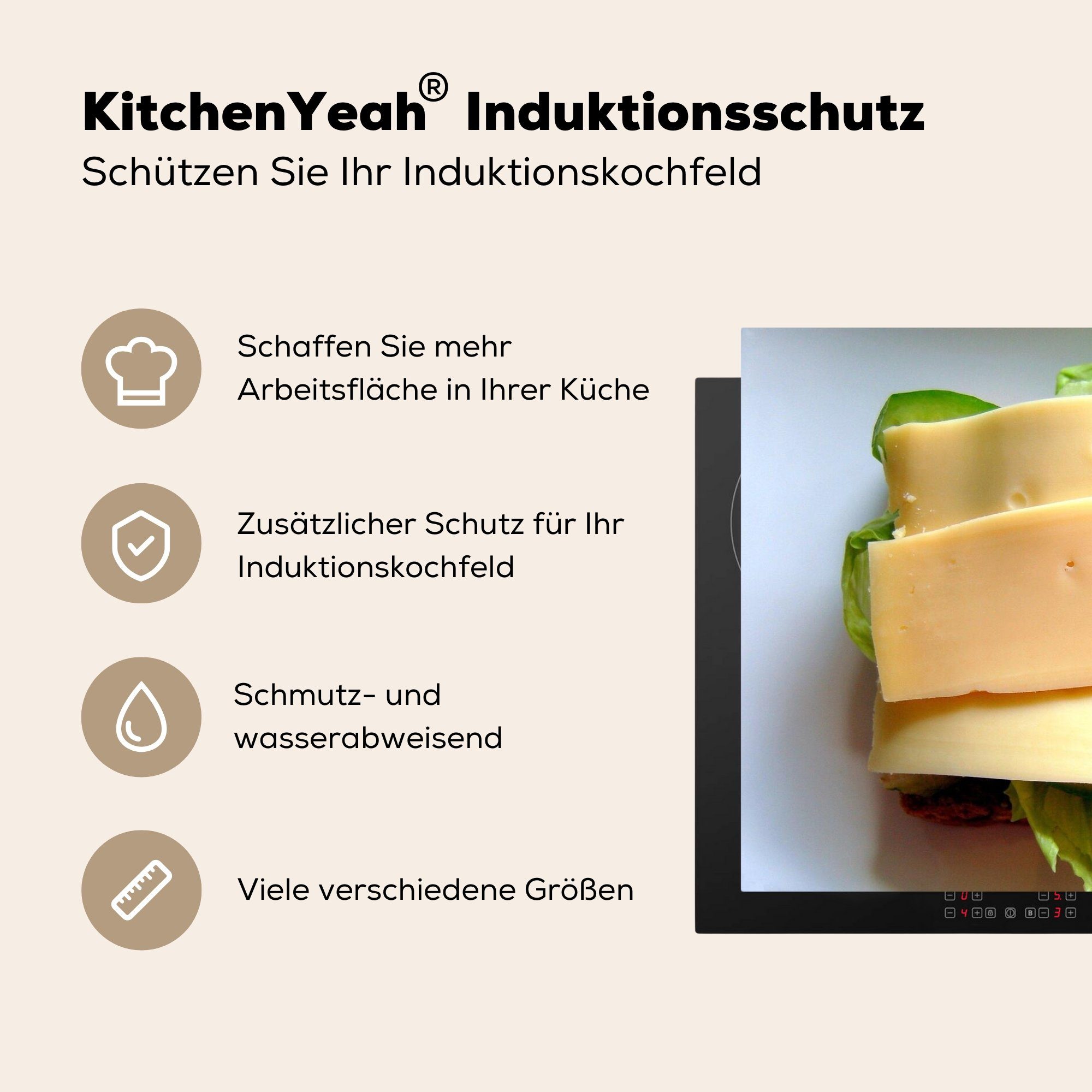 MuchoWow Herdblende-/Abdeckplatte Brot - küche, tlg), cm, Käse Vinyl, Schutz (1 Gouda, Induktionskochfeld 81x52 die - Ceranfeldabdeckung für