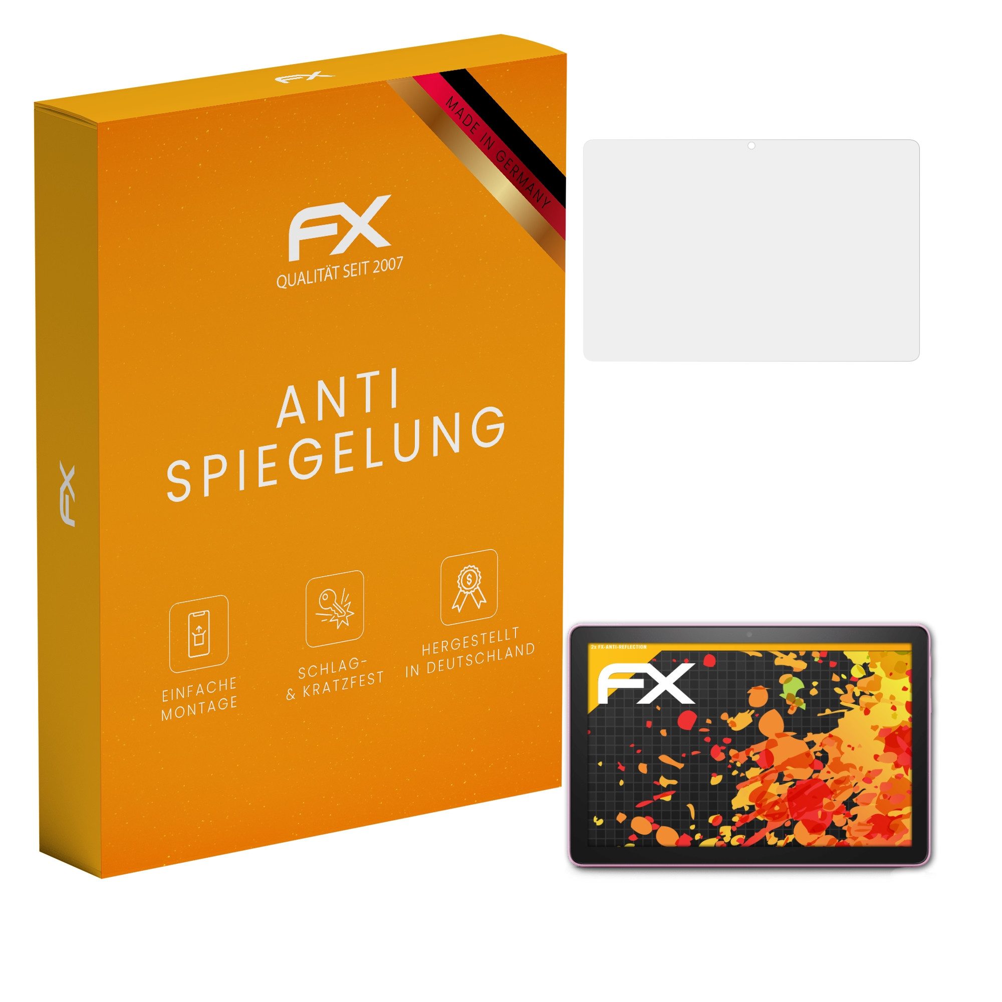 atFoliX Schutzfolie für Amazon Fire HD 10 Model 2023, (2 Folien), Entspiegelnd und stoßdämpfend