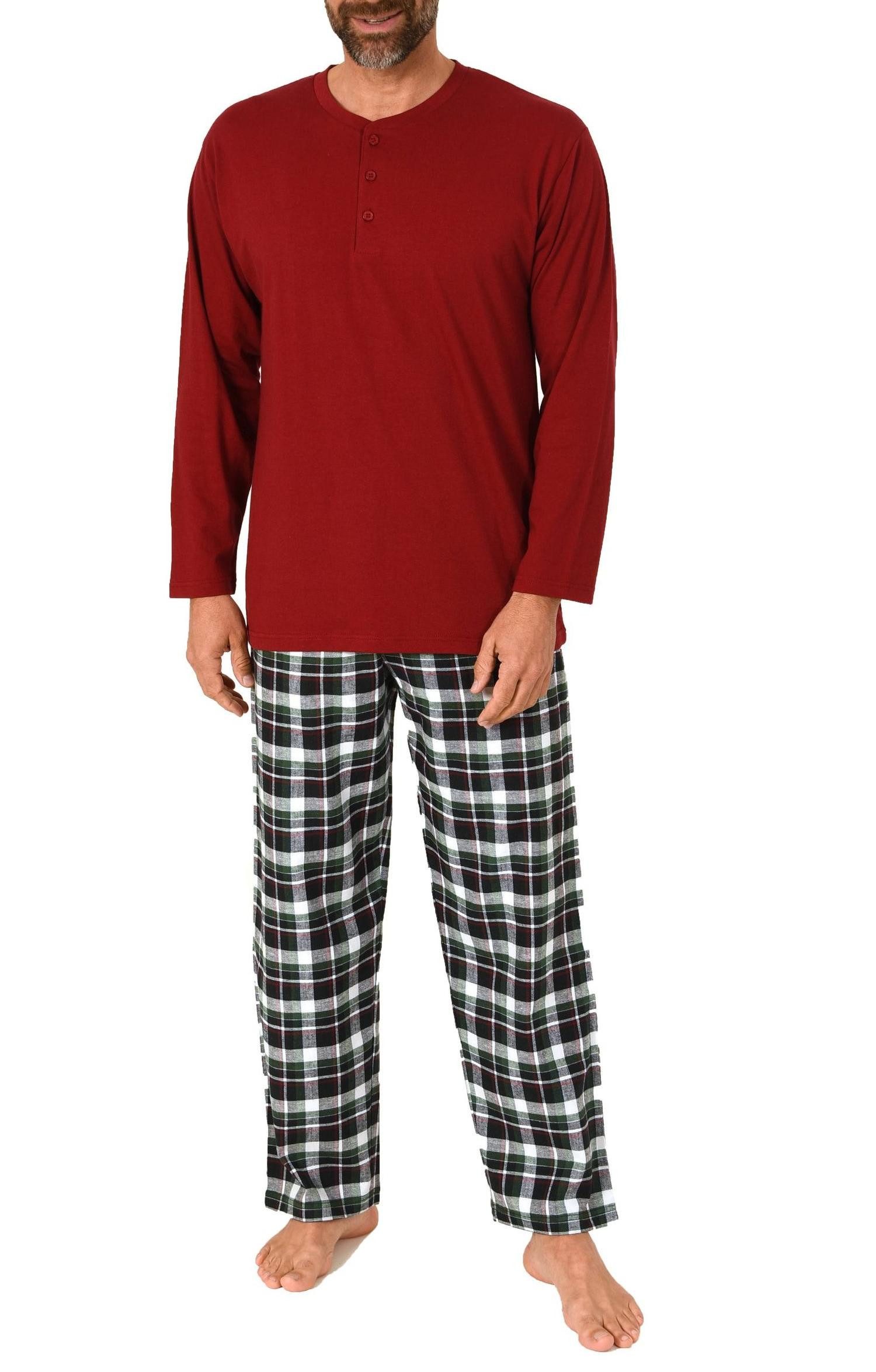 Pyjama Normann Herren Schlafanzug lang, Pyjama mit karierter Flanell-Hose