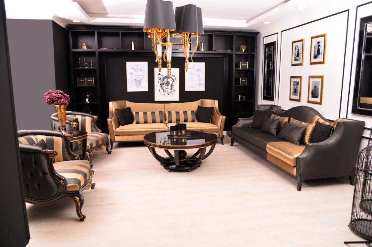 Möbel Sofa H. - im Gold Edel Padrino Barockstil Casa - Barock 250 Wohnzimmer cm 100 x & Luxus / 90 - Sofa Schwarz Barock Sofa Prunkvoll x