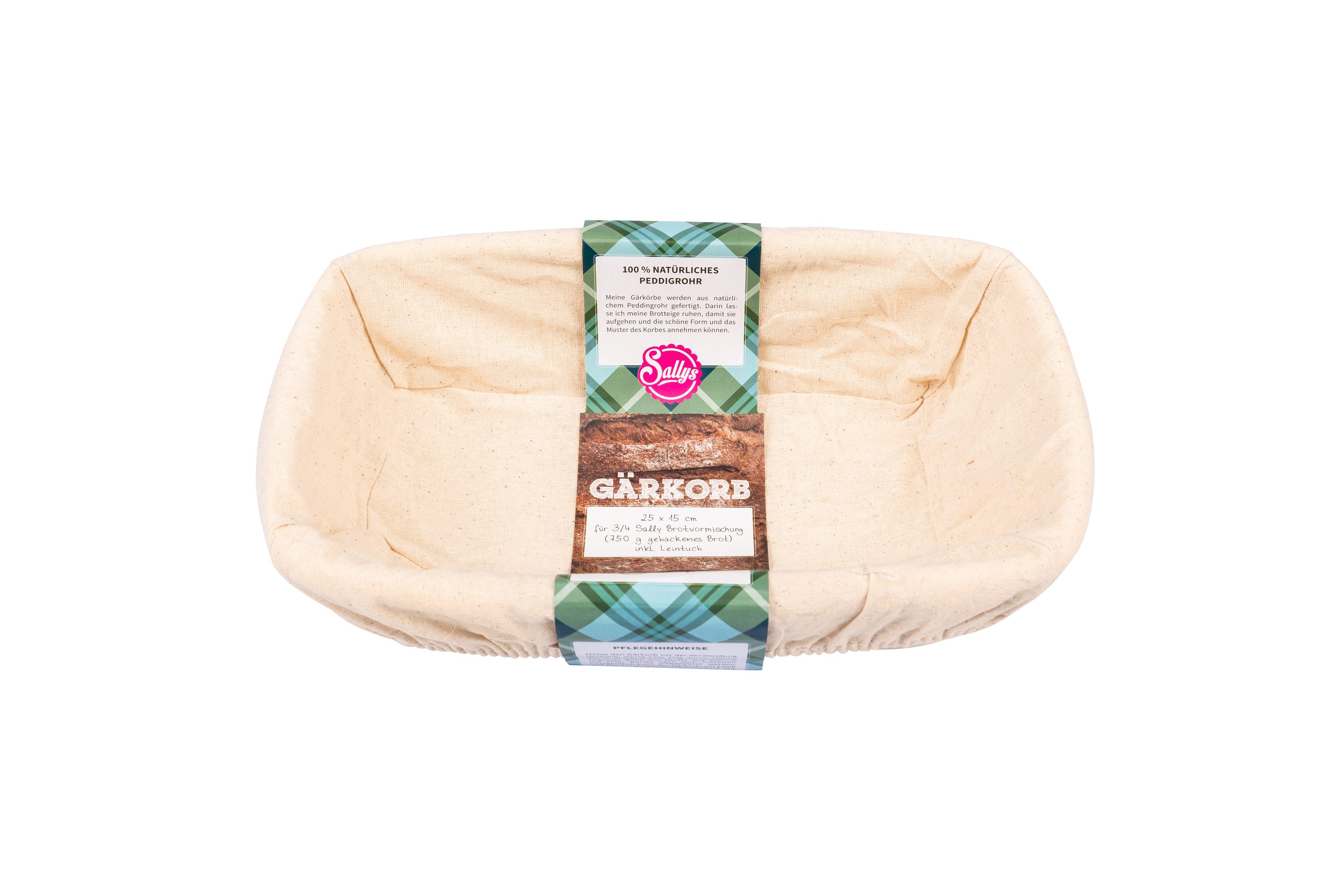 Sallys Gärkorb Eckig - aus nachhaltigem Peddigrohr inkl. Leineneinlage