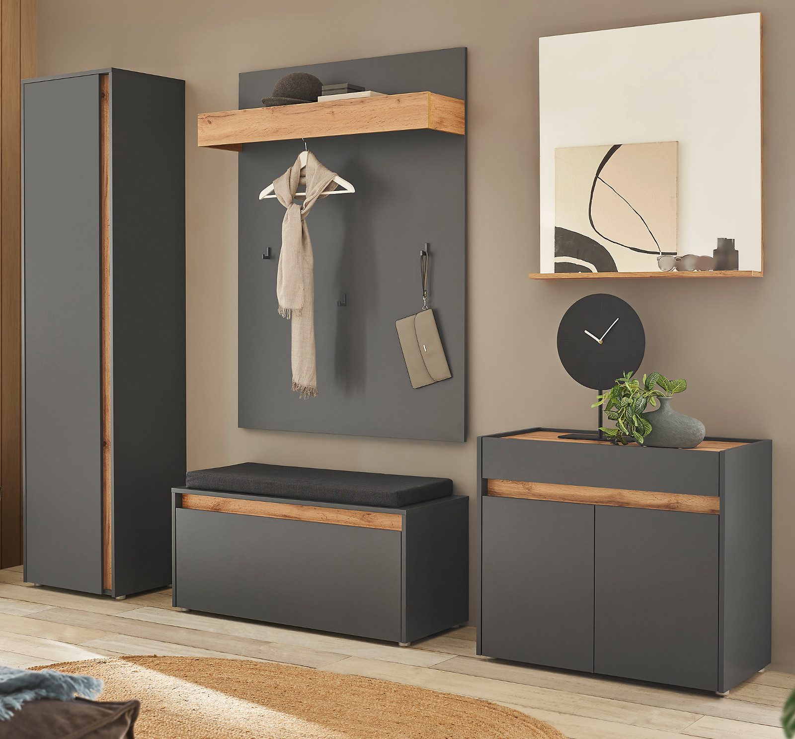 Furn.Design Garderoben-Set Center, (Kombination in grau matt mit Wotan Eich günstig online kaufen