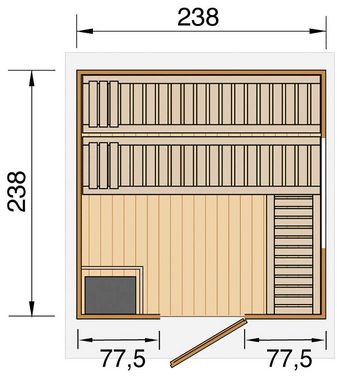 weka Saunahaus Kuopio, BxTxH: 263 x 298 x 253 cm, 45 mm, (Set) 9 kW Bio-Ofen mit analoger Steuerung