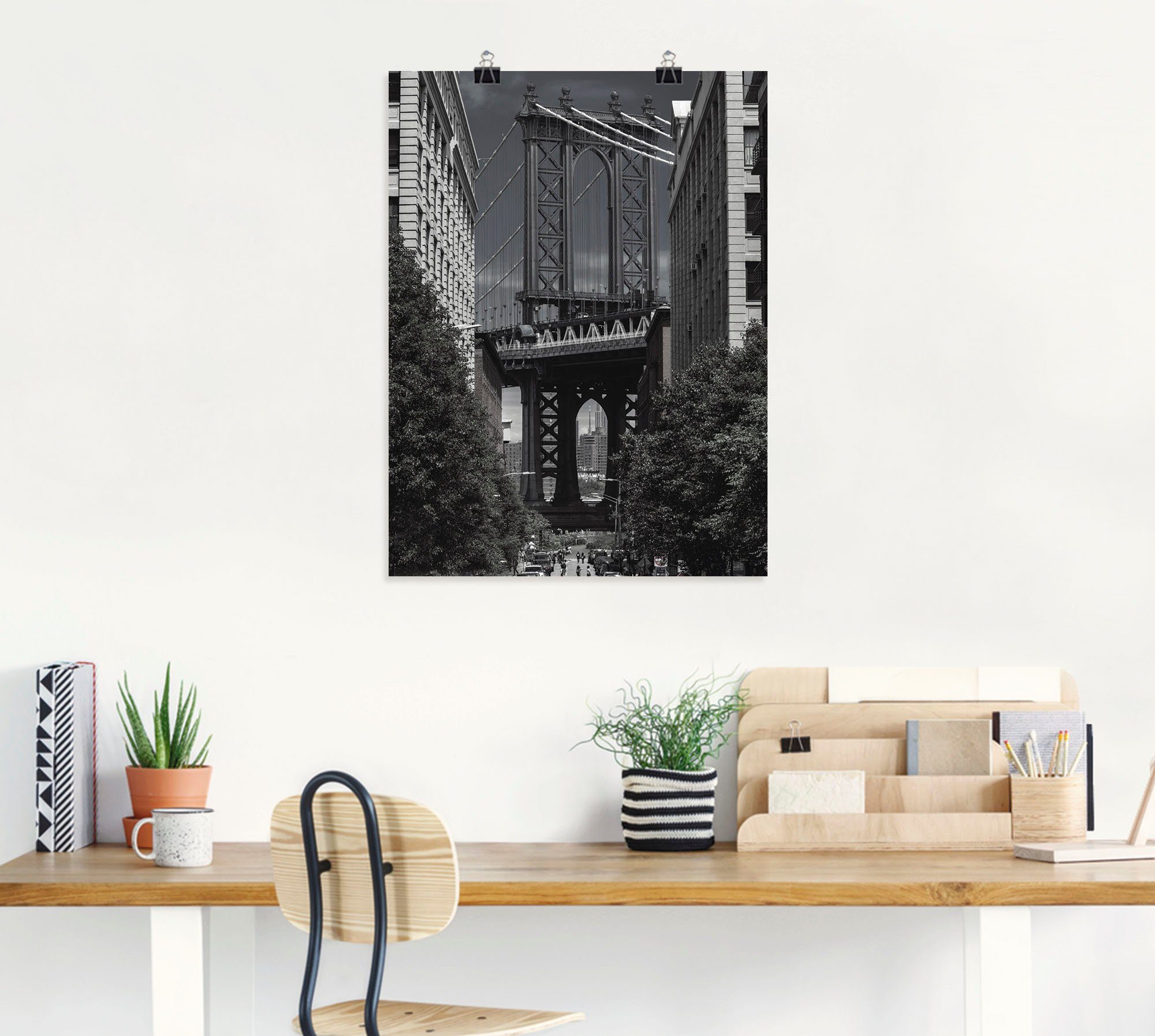 Amerika Größen Bridge, New Wandaufkleber York Leinwandbild, versch. in St), (1 Alubild, Poster als Artland oder Wandbild Manhattan