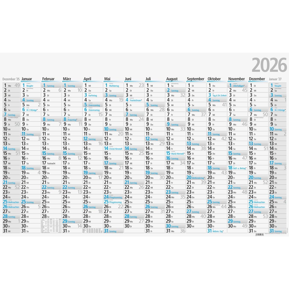 GLOCKEN Plakatkalender Plakatkalender A0 121x77cm 14 Monate gefalzt Kalendarium 2026