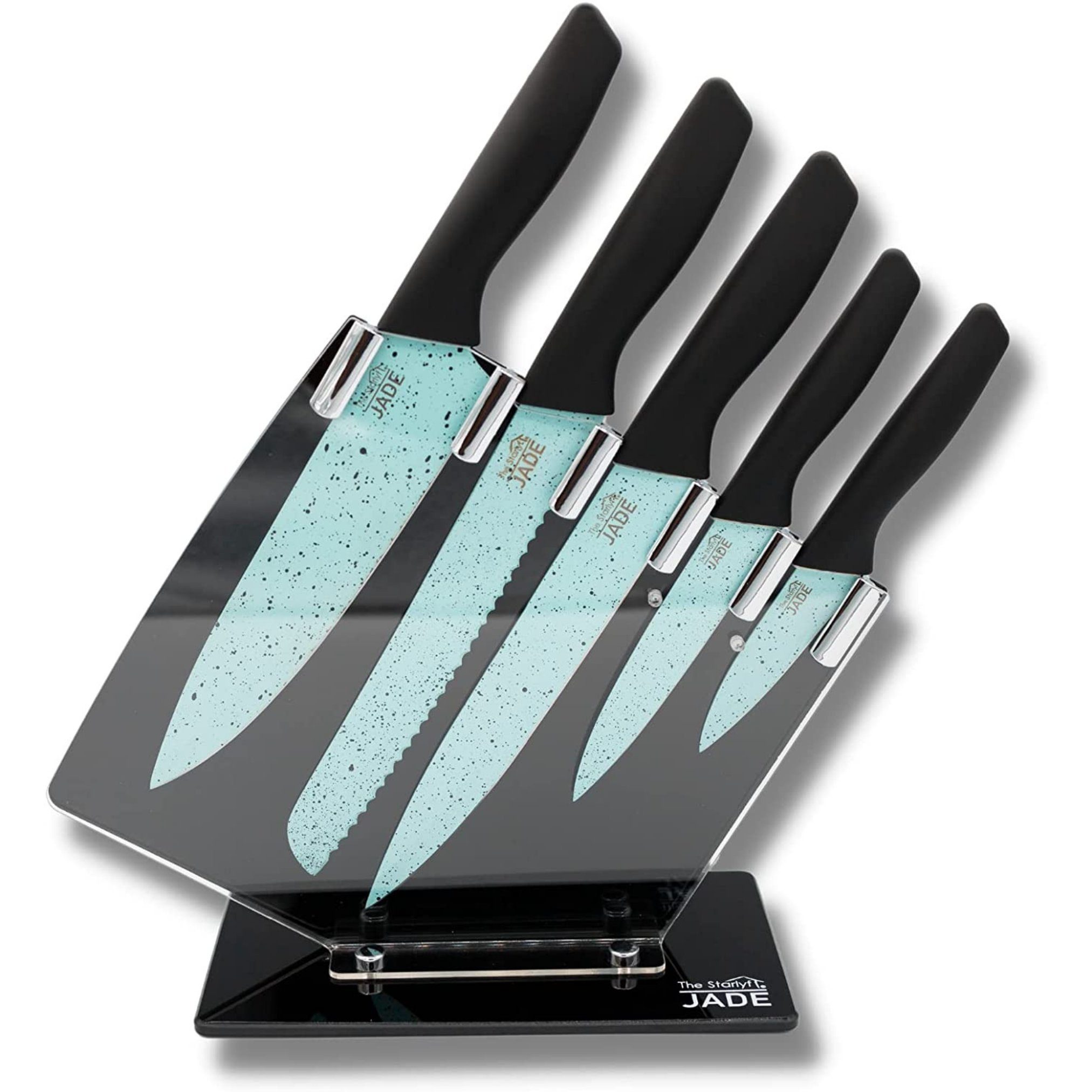 Starlyf Messer-Set Jade Knife Series + Stand (Set, 6-tlg), Set aus 5 Messern mit Jadepulverbeschichtung und Messerständer