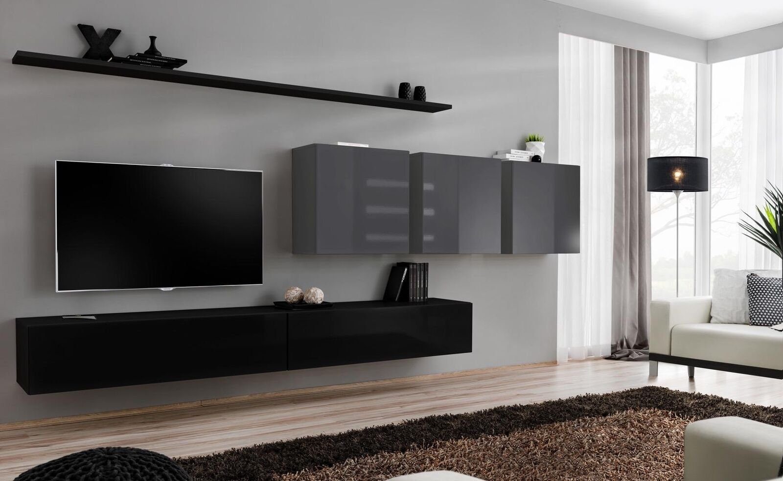 JVmoebel Wohnzimmer-Set Design Wohnwand TV-Ständer Lowboard, 2x Wohnwand Europa + Ständer 2x TV Wandschrank + 3x 3x 1x (8-St., TV-Ständer + in Made Wandschrank Wandregal)