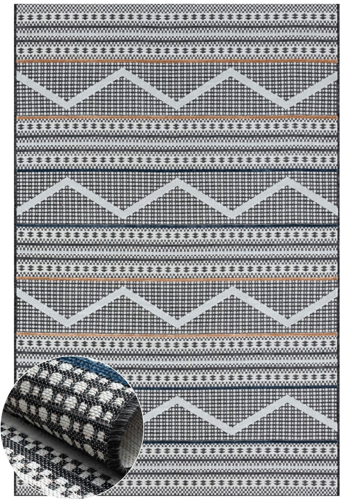 Wohnando Teppich MY-RUG Outdoor-Teppich "Johnny" 160x100 cm, schwarz, rechteckig, Höhe: 8 mm, mit dunklem Hoch-Tief-Design und modernen braunen Highlights