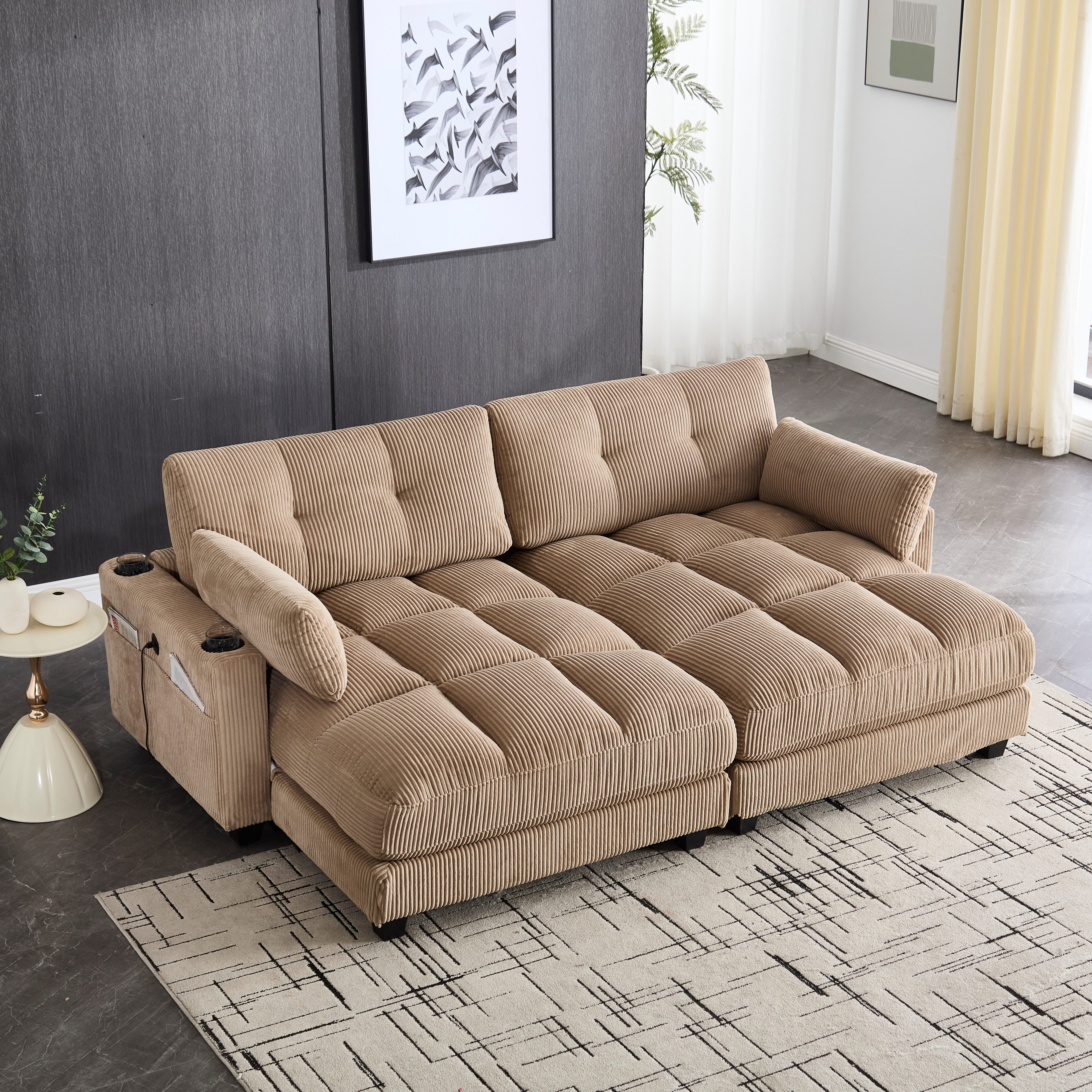 Celya Sofa 2-Sitzer, teilbar in 2 Einzelsitze, mit 2 Kissen, mit 4 Getränkehaltern, 4 Seitentaschen, USB-Ladeanschlüssen an den Armlehnen