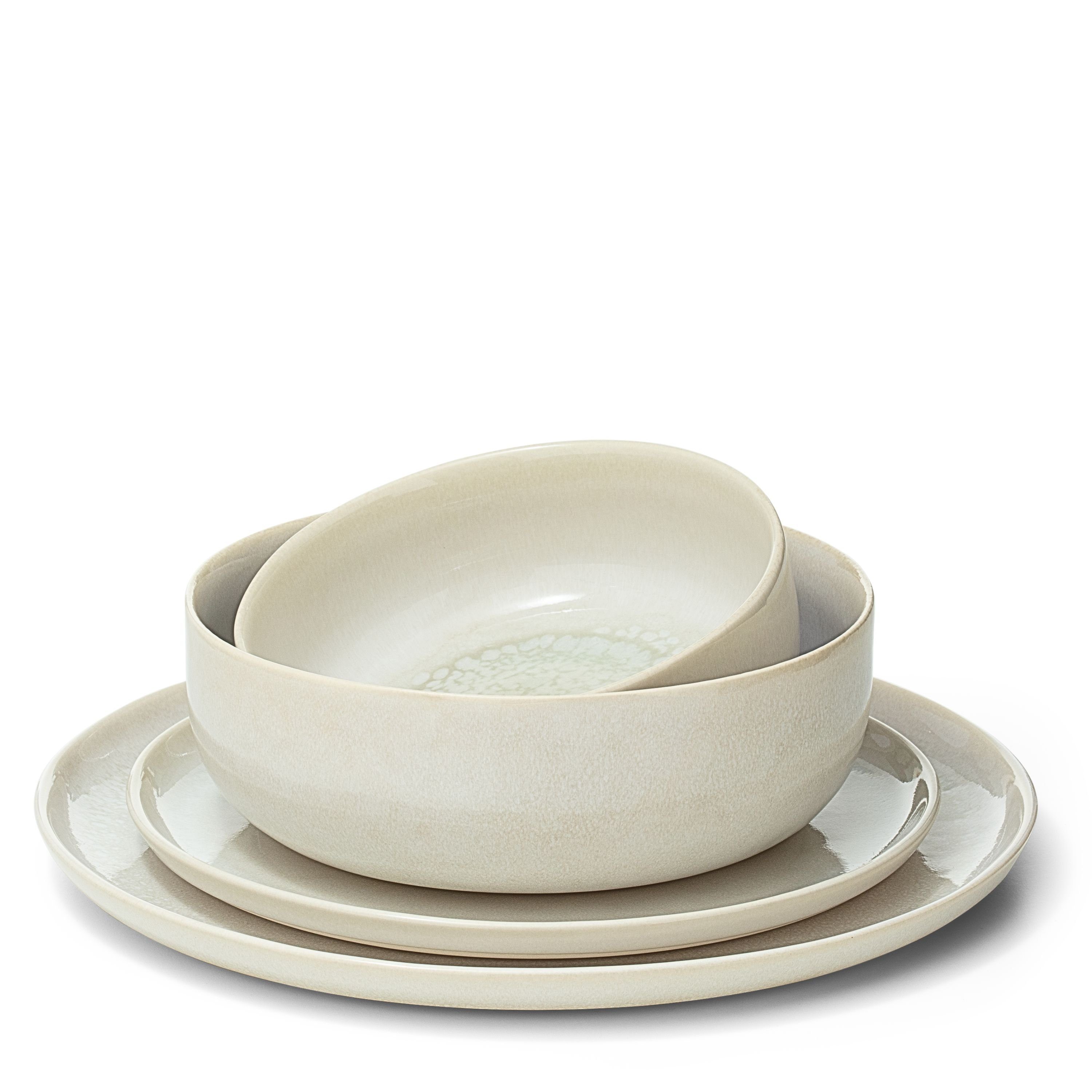 Handgefertigt Weiß-Grau Keramik Portugal Econovo Geschirr-Set Küchengeschirr Made in (4-tlg), Steingut, aus
