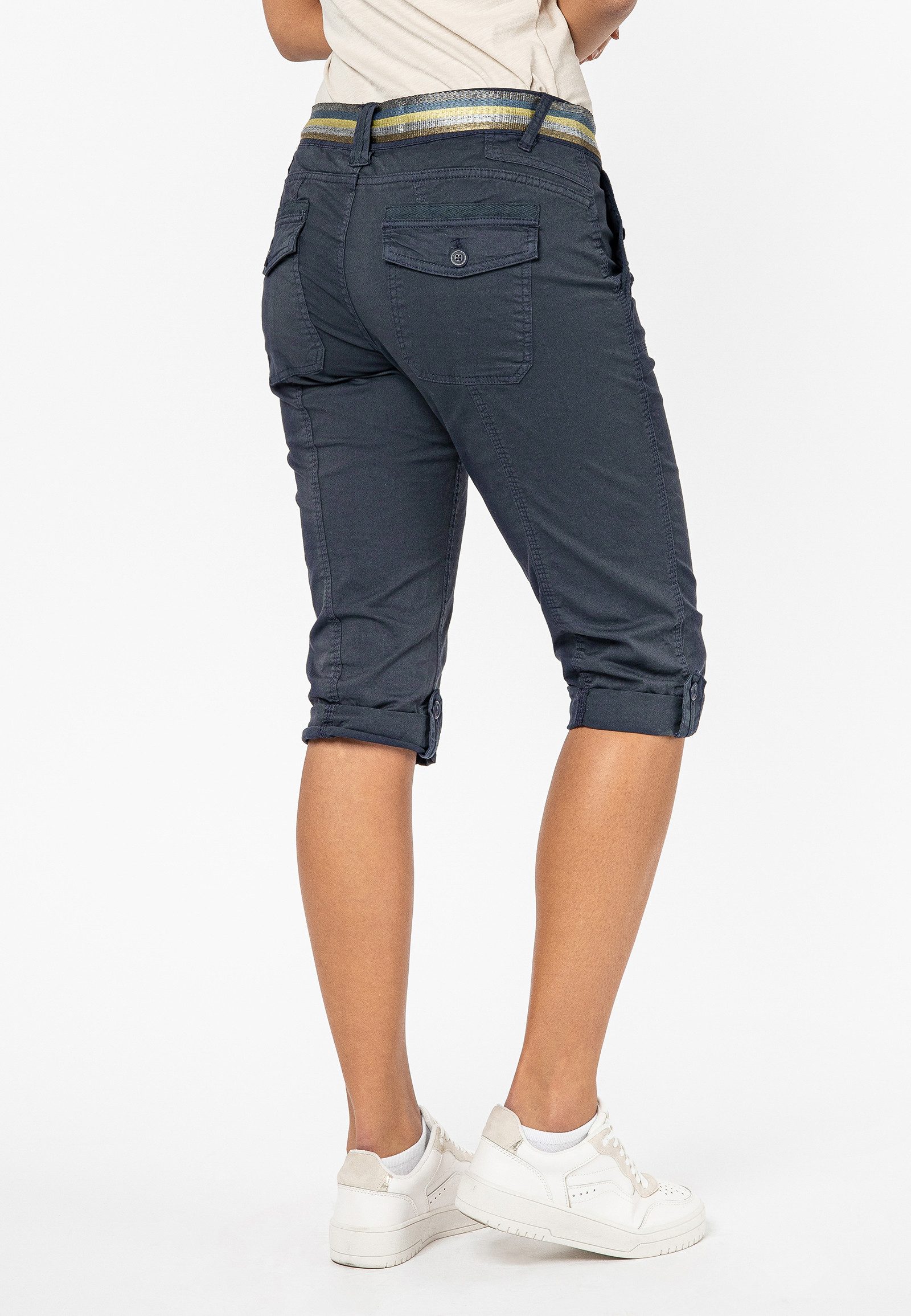 Fresh Made Caprihose Damen Caprihose Sommerhose mit buntem Gürtel Capri kurze Hose Sommerfarben
