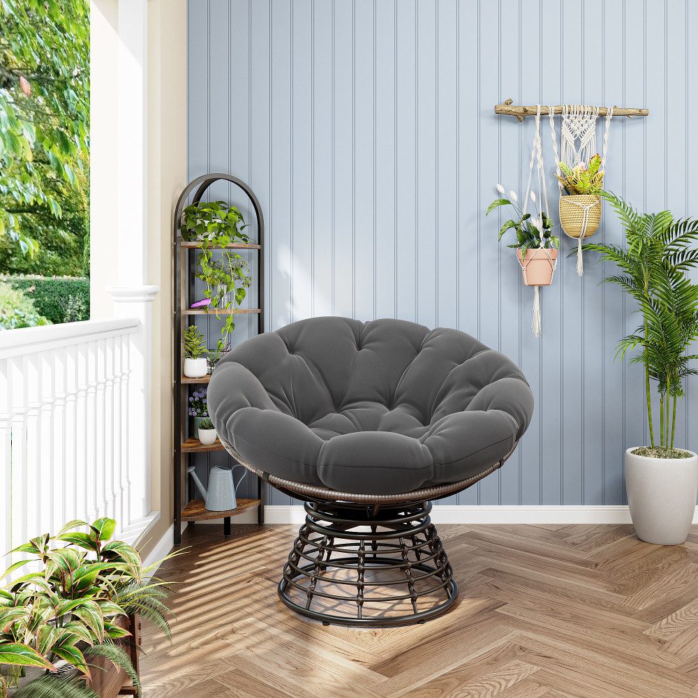 BBWL Sofa 360° Drehbar, ergonomischer Rattan Sessel mit dickem Kissen, Papasan Schaukelstuhl für Wohnzimmer Schlafzimmer Lesen Braun