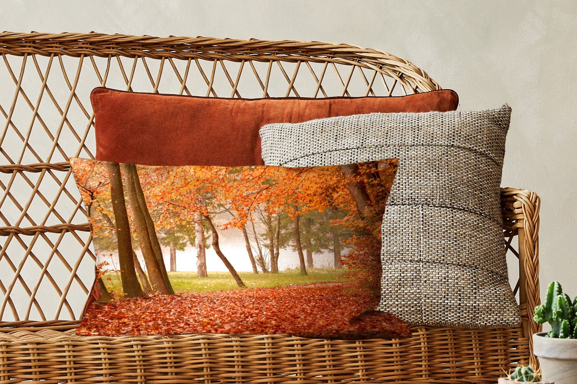 Füllung, Blätter - MuchoWow Dekokissen - Wald, mit Dekokissen Dekoration, Wohzimmer Schlafzimmer Zierkissen, Herbst