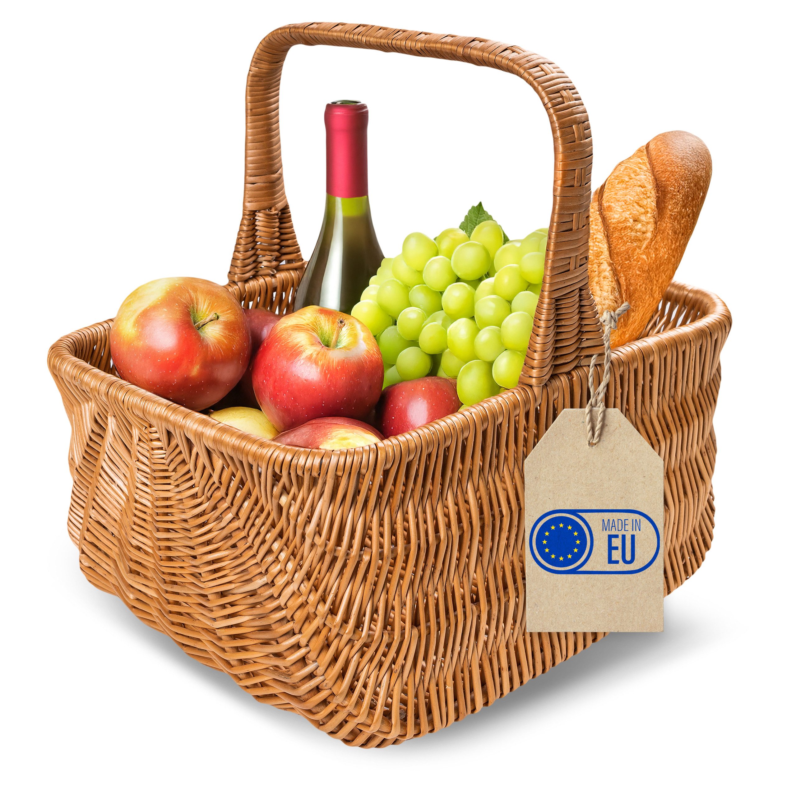 Creative Home Einkaufskorb Picknickkorb Weidenkorb mit Henkel Naturbraun Handgeflochten