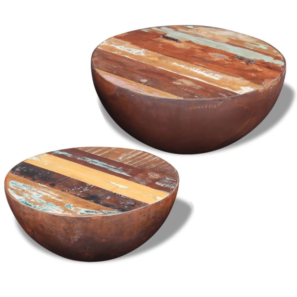 Holz aus Tischplatte Couchtisch in Stahlrahmen braun. (Set), aus möbelando Antik-Finish Zaisenhausen mit und recyceltem Set