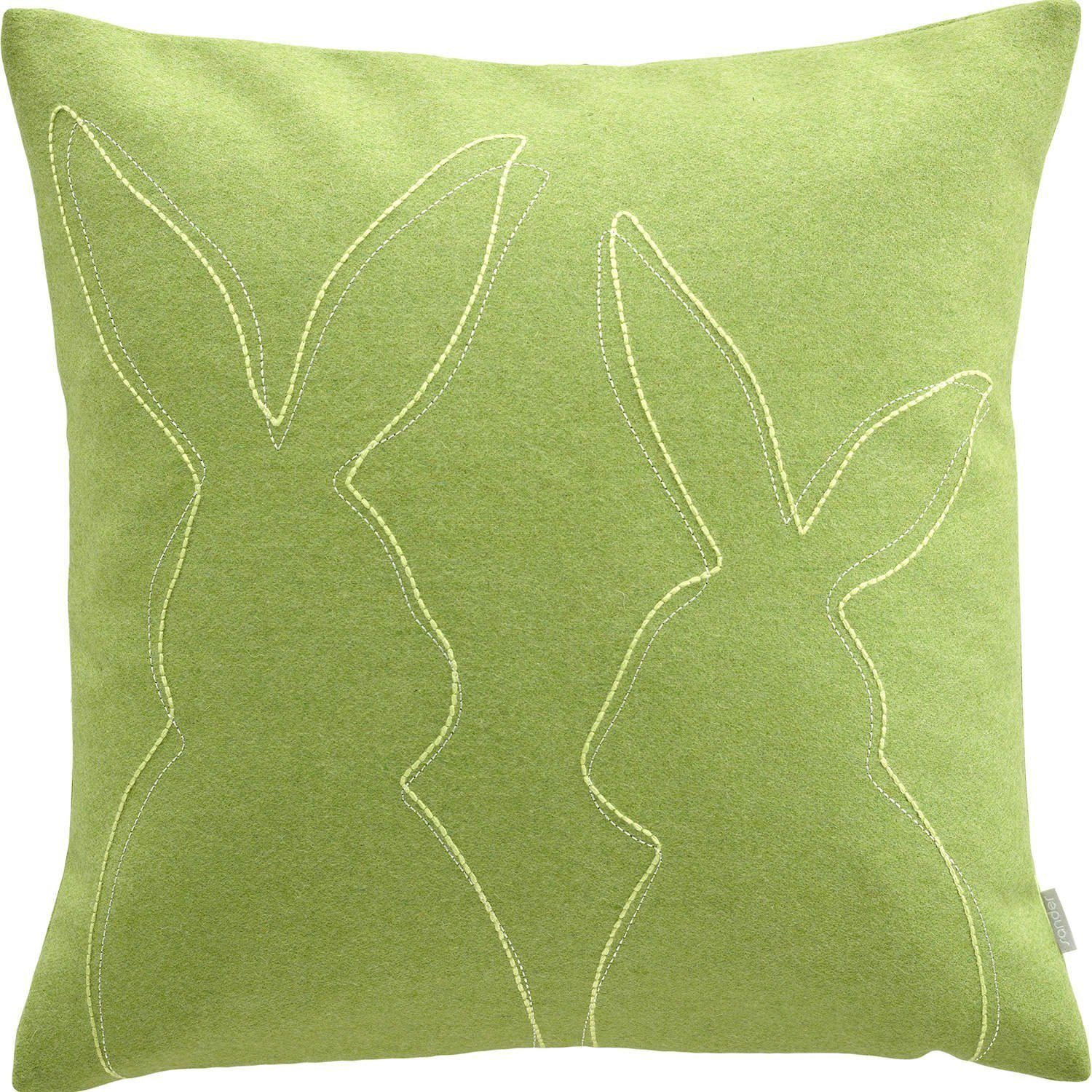 Kissenhülle SANDER * Kissenhülle Benny Wool in hell grün 40 x 40 cm Hase gestickt, sander table + home (1 Stück)