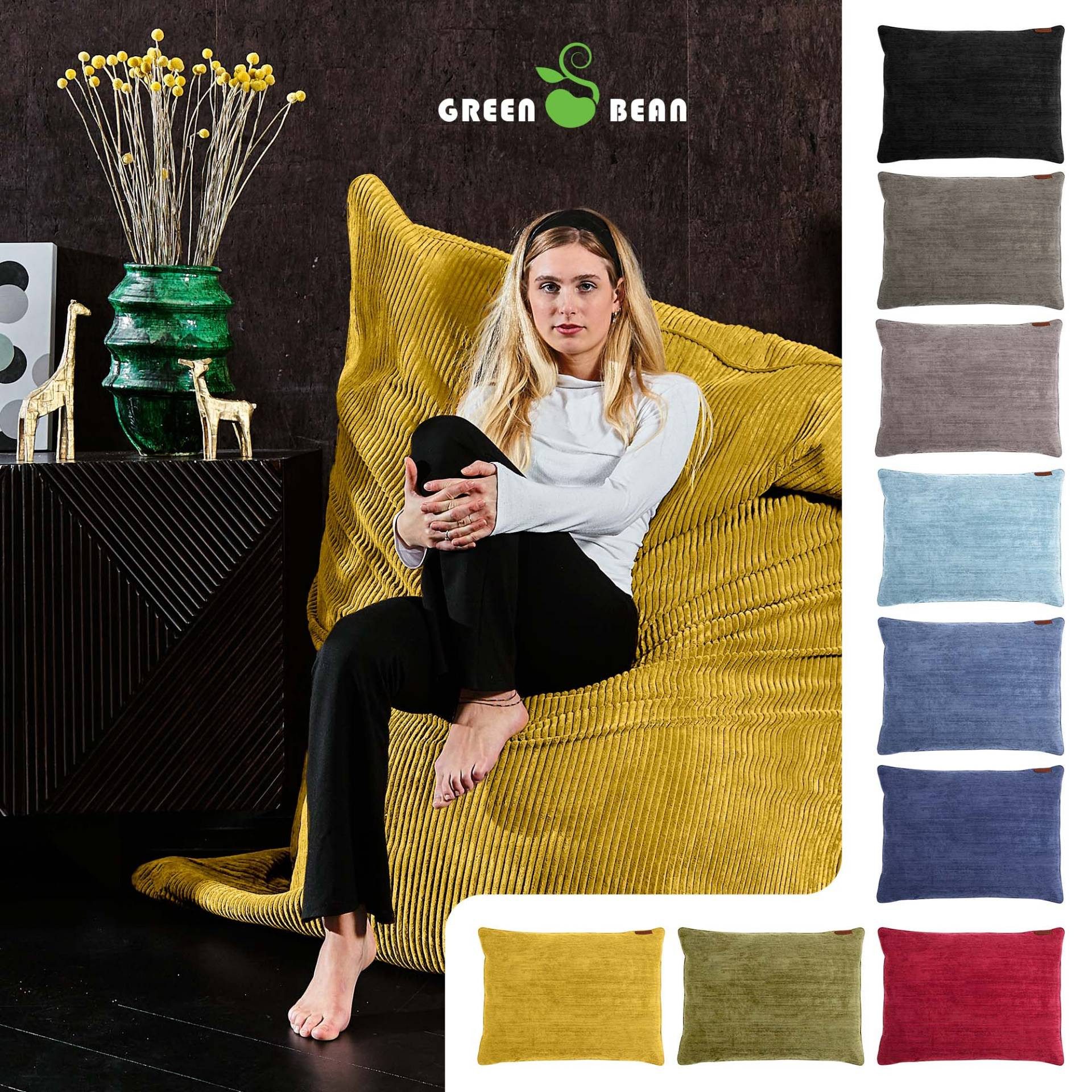 Green Bean Sitzsack XXL Riesen Sitzsack Square aus Cord (XXL aus Cordstoff 370 Liter mit EPS-Perlen Füllung, Kuschelig Weich Waschbar), Sitzkissen Lounge Chair  – Bild 2 von 5