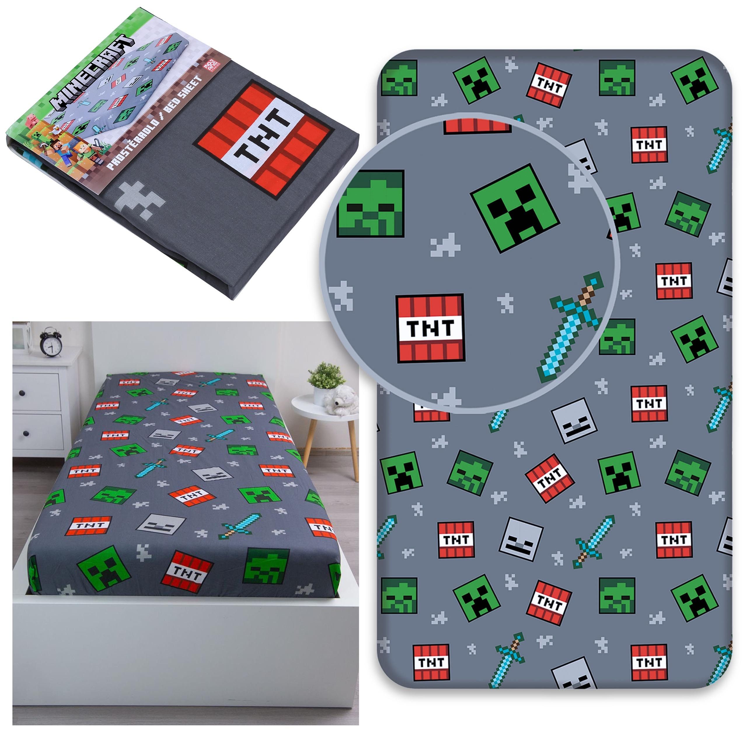 Sarcia.eu Spannbettlaken Minecraft Kinderbettlaken Grau 90x200+25cm günstig online kaufen