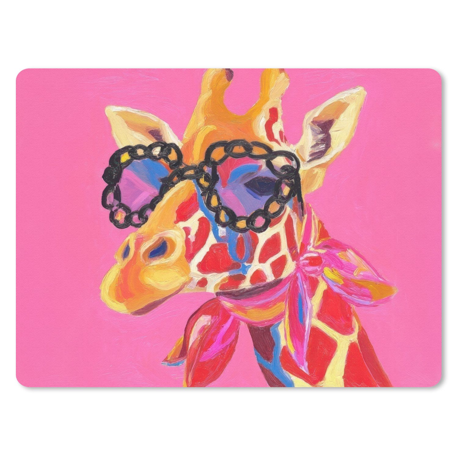 MuchoWow Mauspad Giraffe - Rosa - Brille - Halstuch (1-St), Büro für Tastatur und Maus, Mousepad Gaming, 40x30 cm