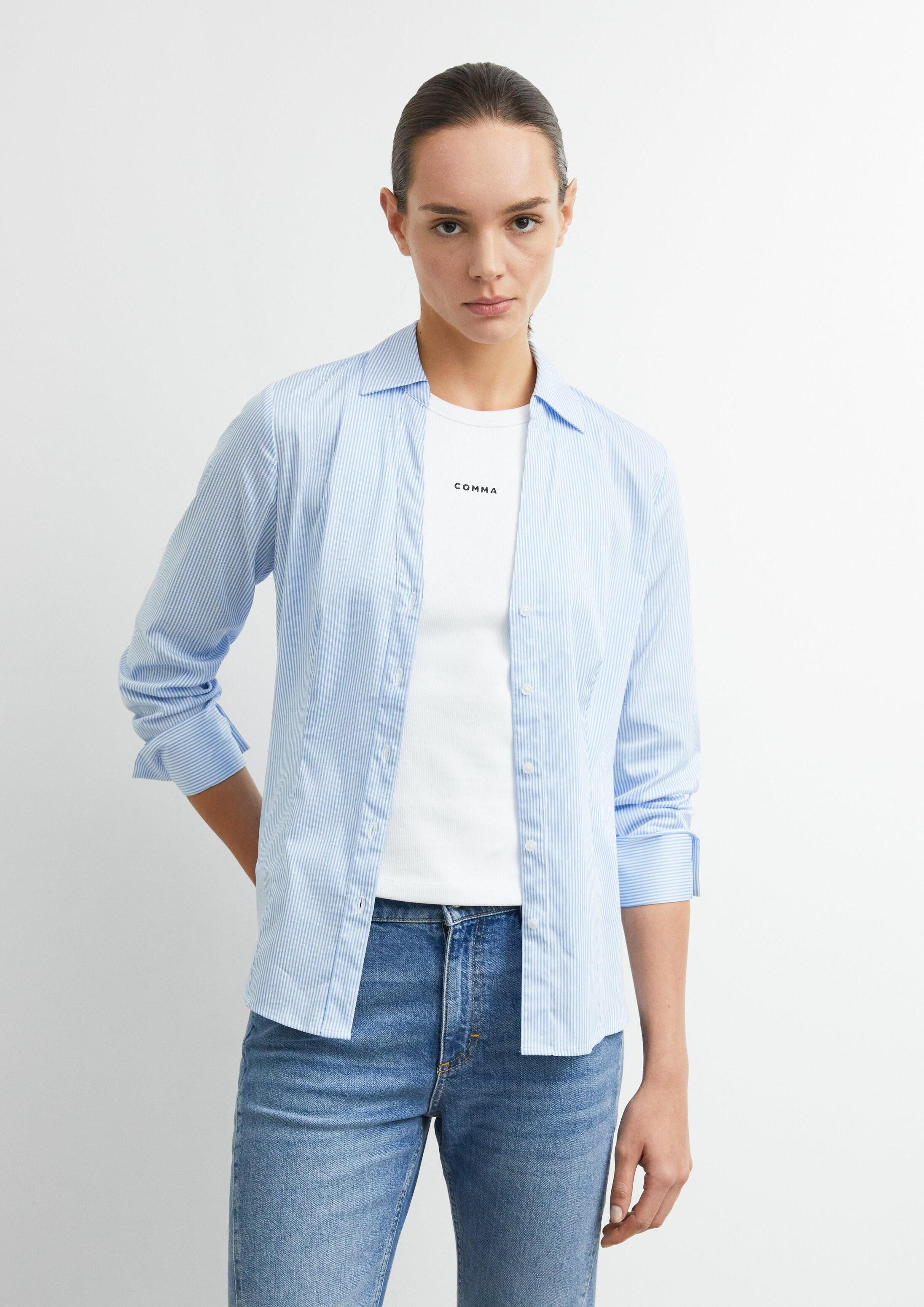 comma Langarmbluse Bluse Feminine Streifenbluse aus elastischem Baumwollmix