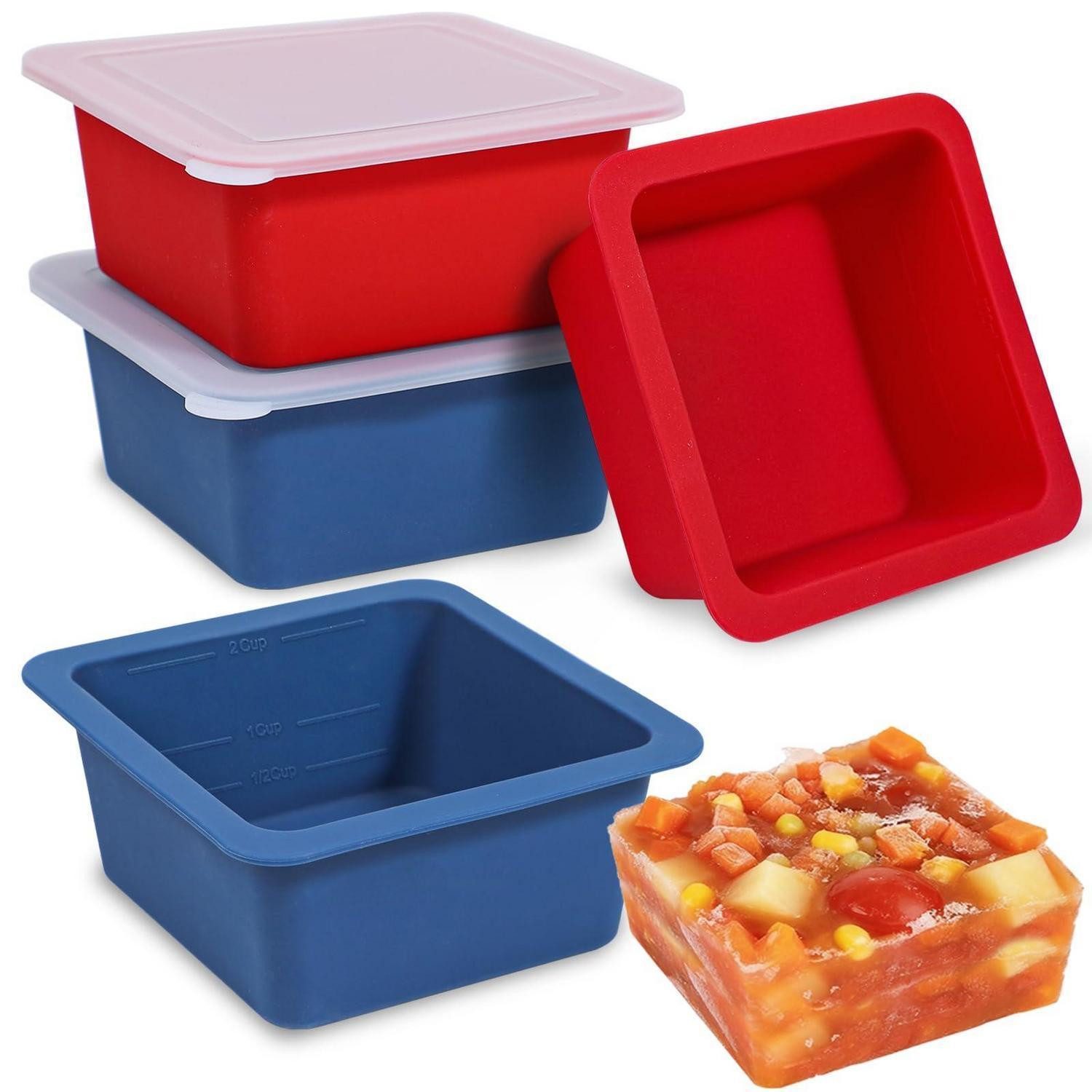 LuxusKollektion Eiswürfelform Silikon Gefrierform für Suppen mit Deckel 4x500ml, (4-tlg)