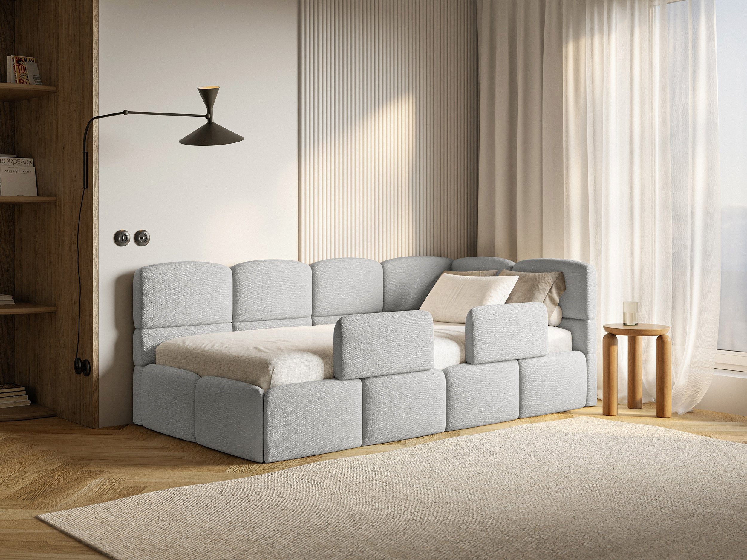 Selsey Kinderbett CLOUDY, Bettkasten, 2x Rausfallschutz, Chenille wasserabweisend, 120 x 200 cm
