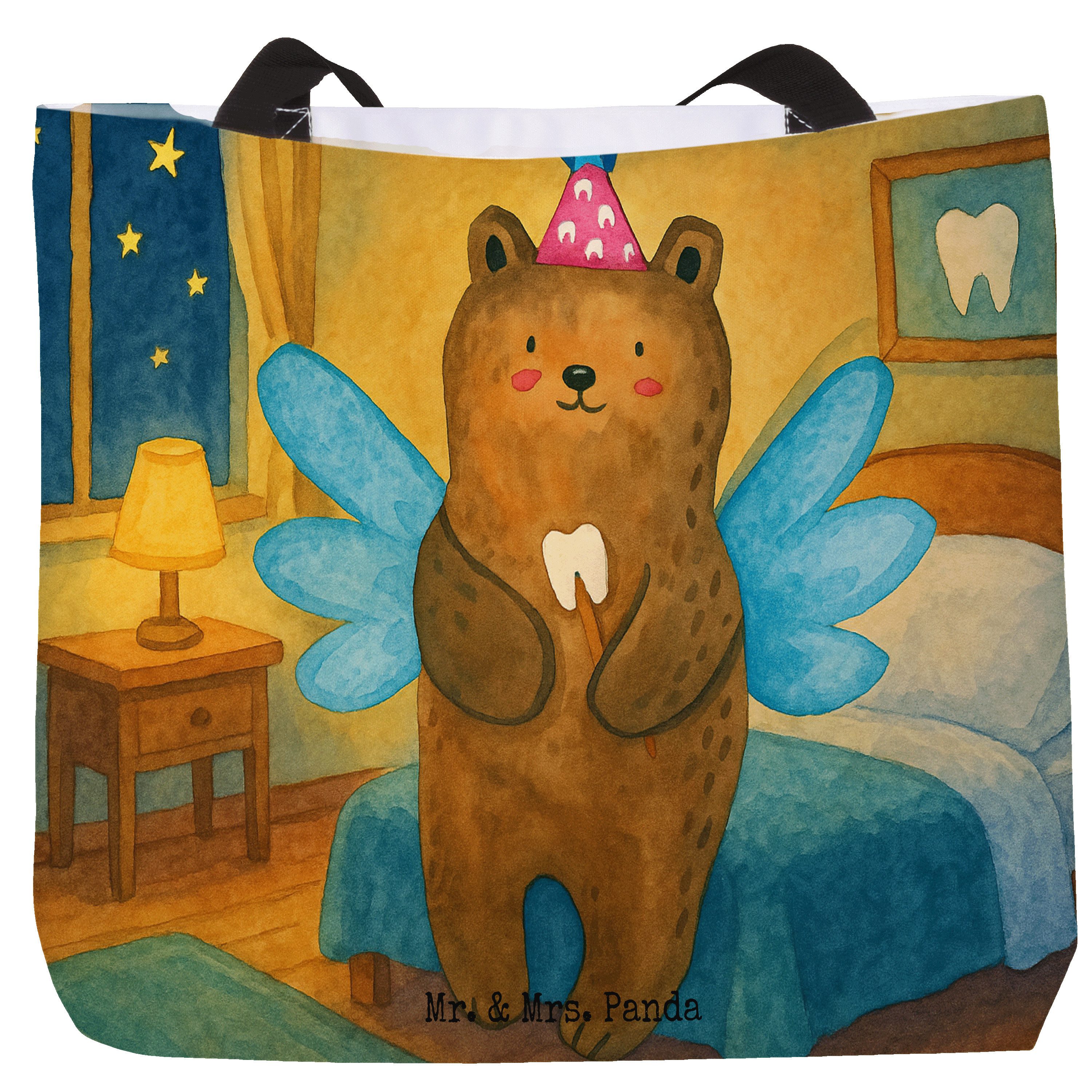 Shopper Bär Zahnfee Design, Tote Bag, Weiß, Tasche, Tragetasche, Teddy, Bag