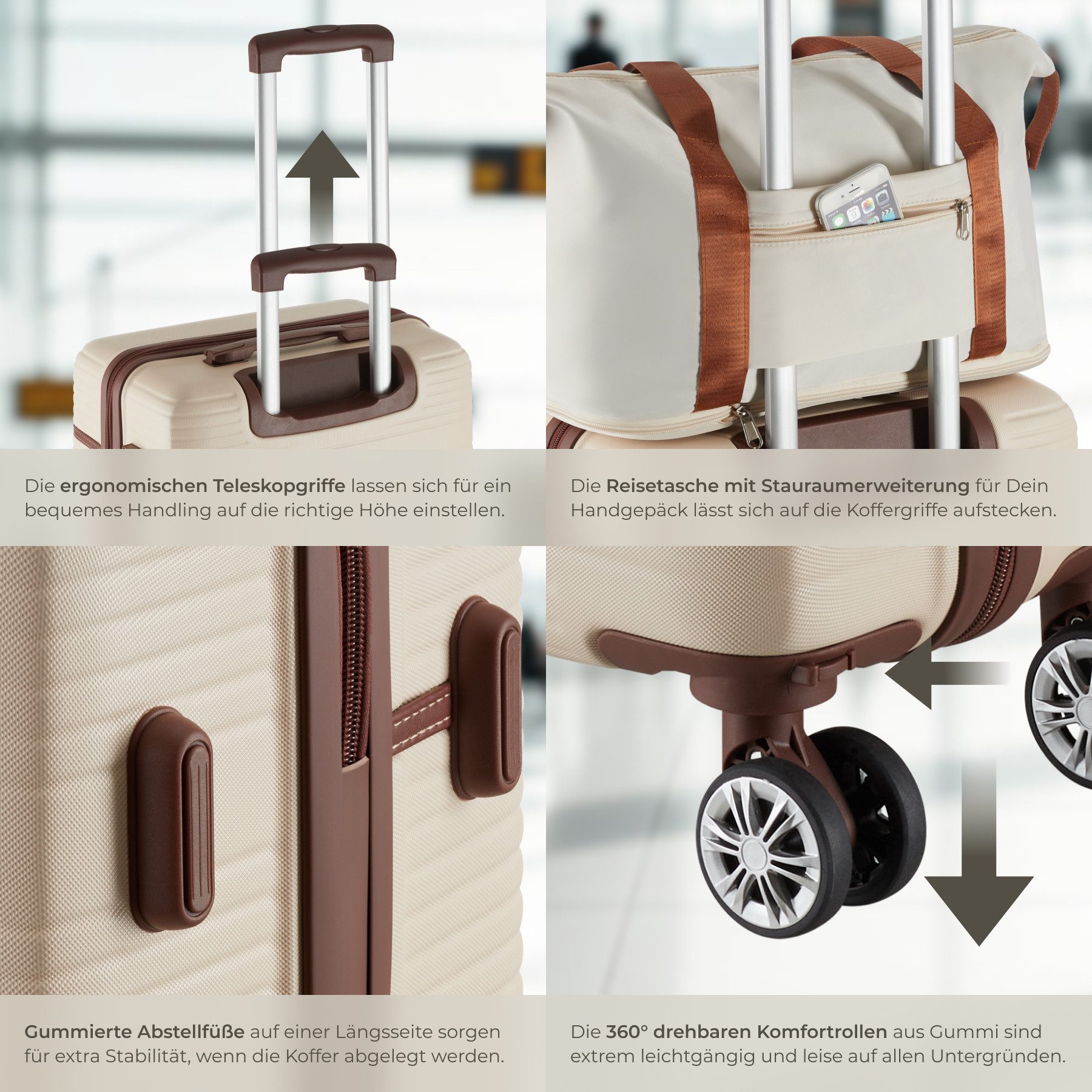 tectake Trolley Reisekofferset, 4 Rollen, 13-teilig, Hartschalen aus robustem ABS-Kunststoff