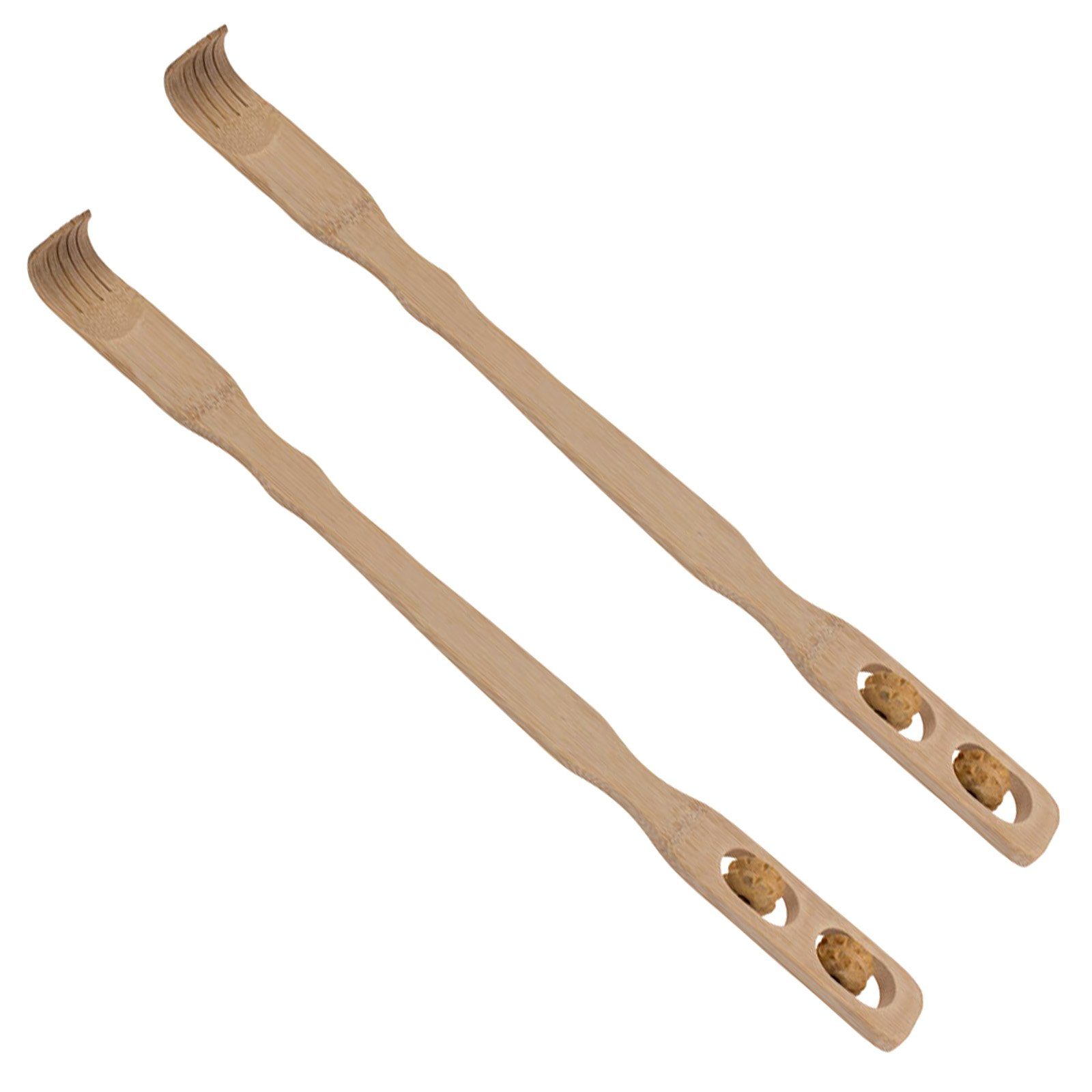 HAC24 Massagegerät Rückenkratzer Bambus Kratzhilfe Kratzhand Rückenmassage, Set 2-tlg., mit Massagerollen, 46 cm