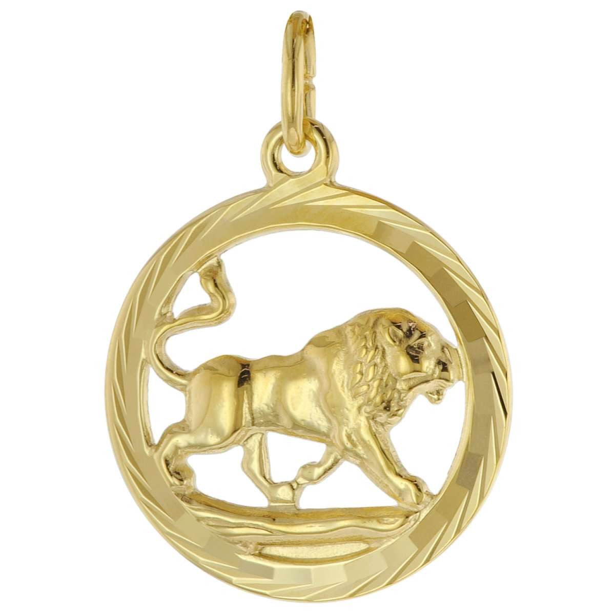 trendor Sternzeichenanhänger 39000-08, Sternzeichen Löwe 333 Gold Anhänger Ø 16 mm