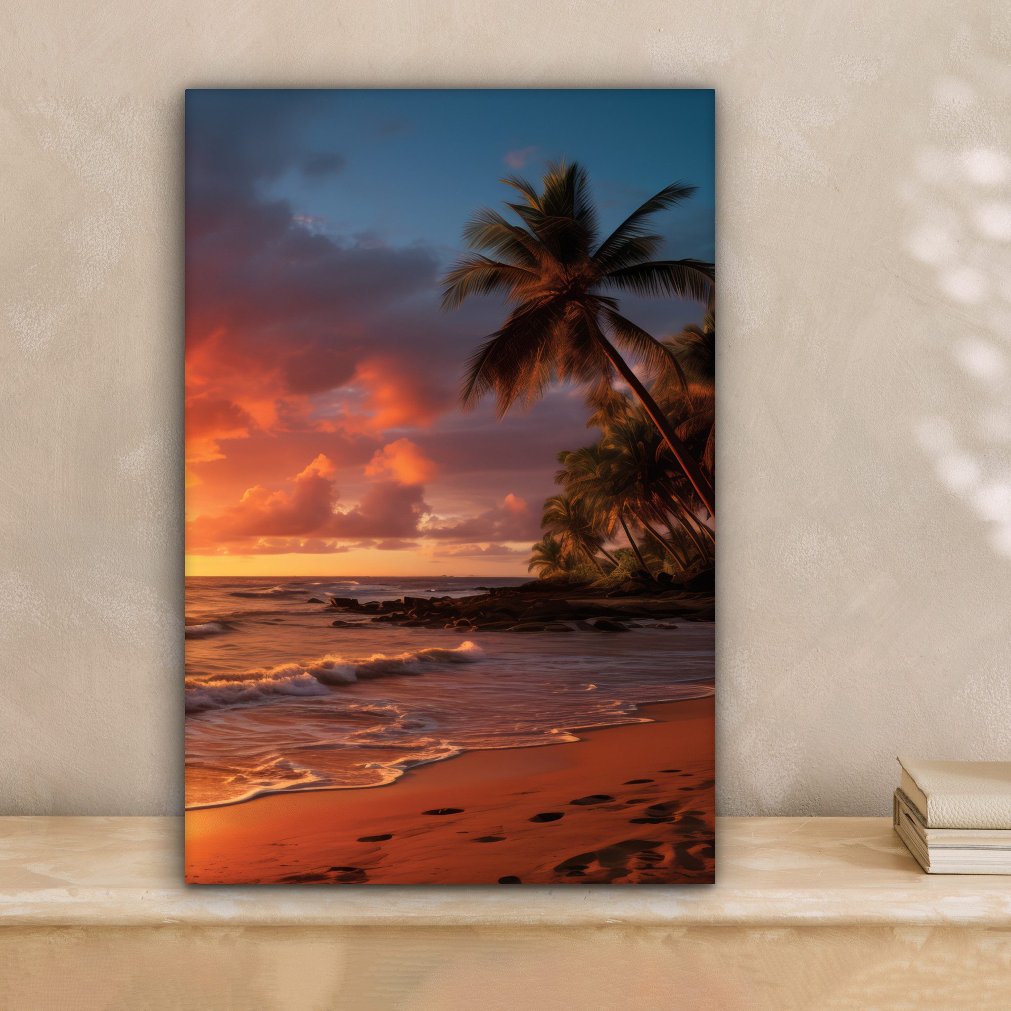 OneMillionCanvasses® Leinwandbild Sonnenuntergang - Palmen - Strand - Meer, günstig online kaufen