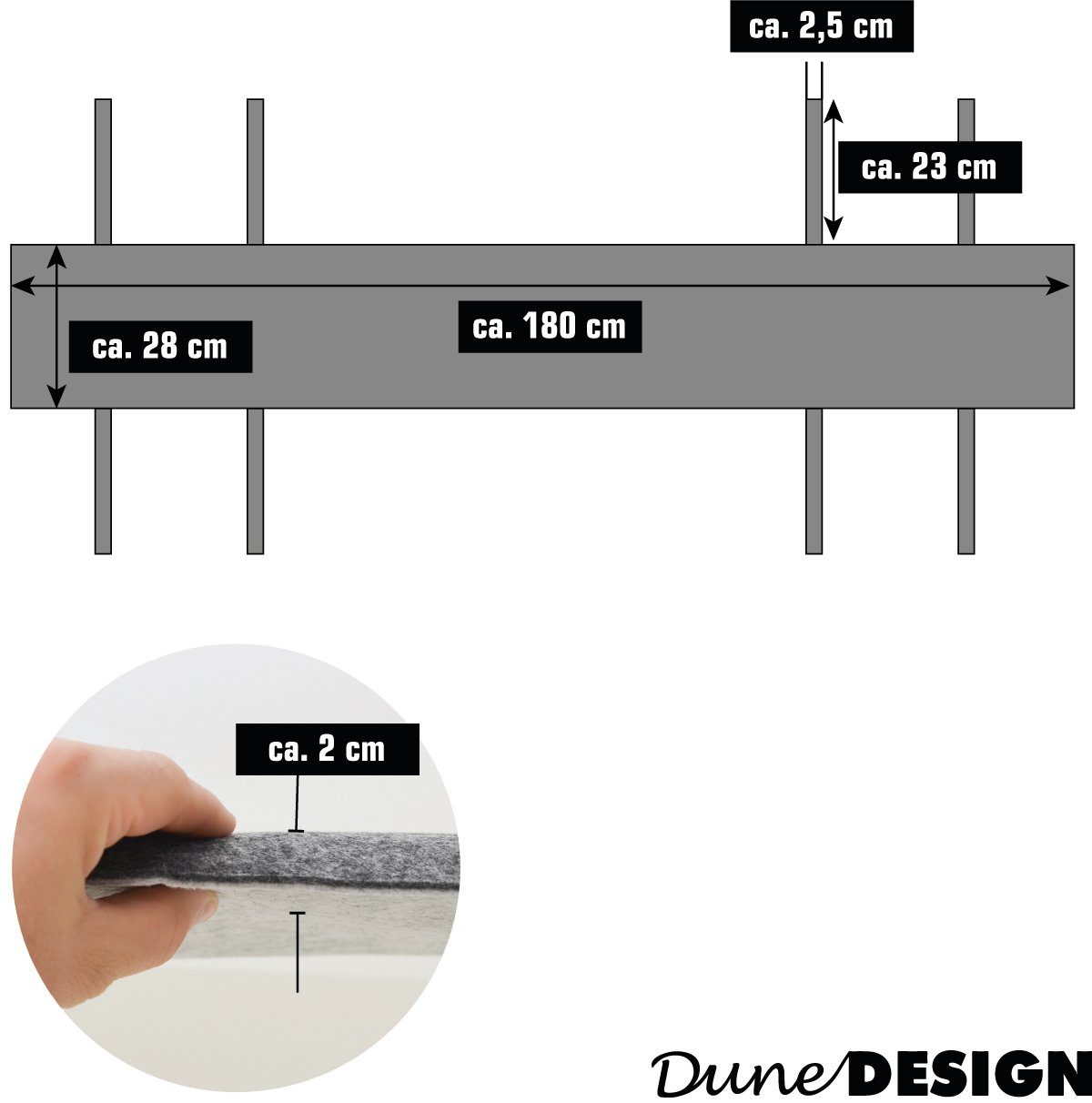 DuneDesign 2x Bankauflage Bierbank Polster, Auflage (1 cm zum Wenden 180x28x2 Bierzeltgarnitur St), FILZ
