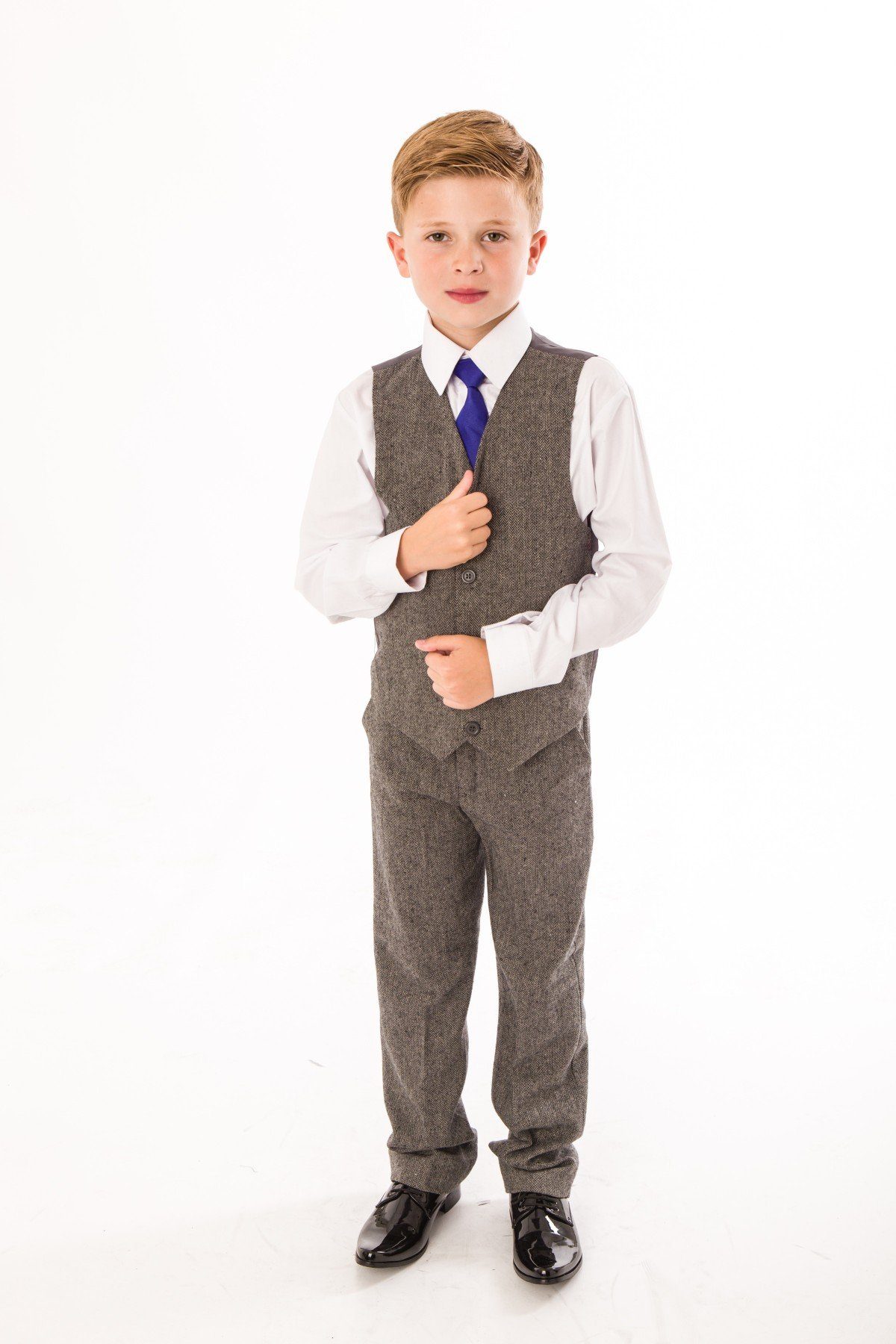 (Hemd, Krawatte) Festlicher festlich, Hose Anzug, grau Melli-Trends Kinderanzug 4-teilig, Weste, Twid und elegant Jungen