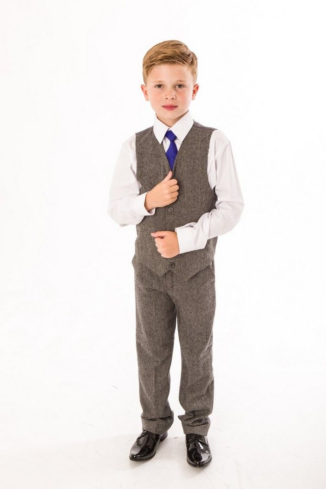 Kinderanzug Anzug, elegant Festlicher 4-teilig, grau Hose Weste, Melli-Trends festlich, Jungen Krawatte) (Hemd, und Twid