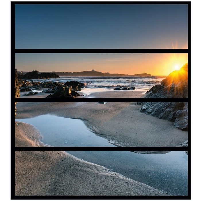 Wallario Möbelfolie Sonnenuntergang hinter einem Felsen am Strand