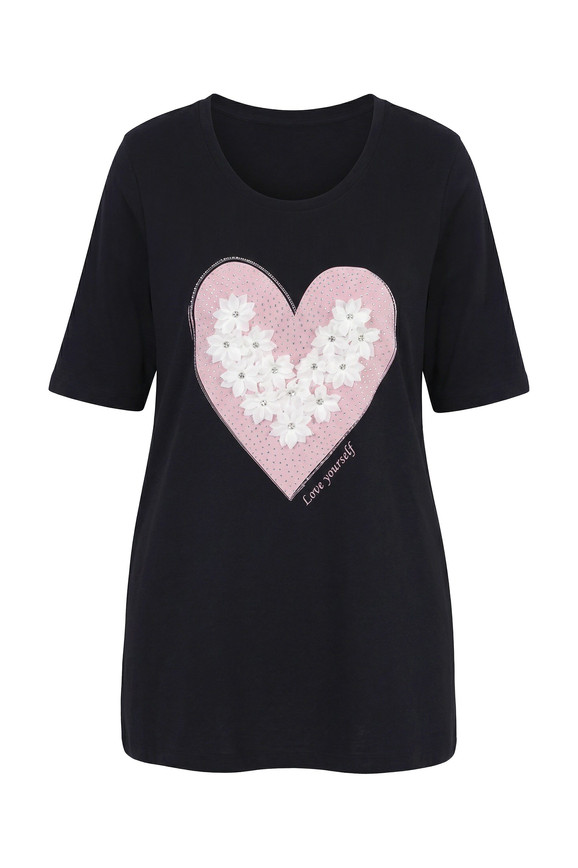 MIAMODA T-Shirt T-Shirt A-Linie Herz mit 3D-Blüten und Glitzer günstig online kaufen