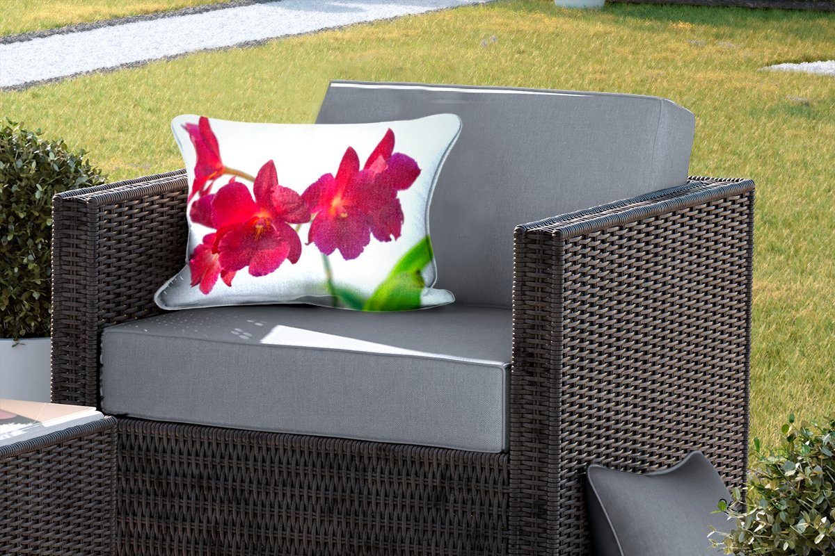 MuchoWow Dekokissen Rote Orchideen Kissenhülle Outdoor-Dekorationskissen, Polyester, Hintergrund, weißem Dekokissenbezug, vor