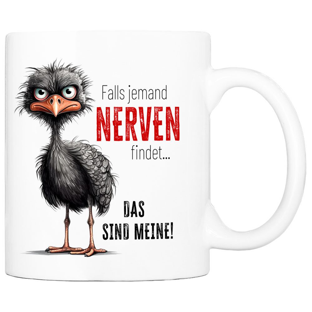 Cadouri Tasse mit Spruch 'Nerven' Kaffeetasse Büro Arbeit, Geschenk, Keramik, Kaffeebecher, Geschenkidee Arbeitskollege, lustig, Humor, 330 ml