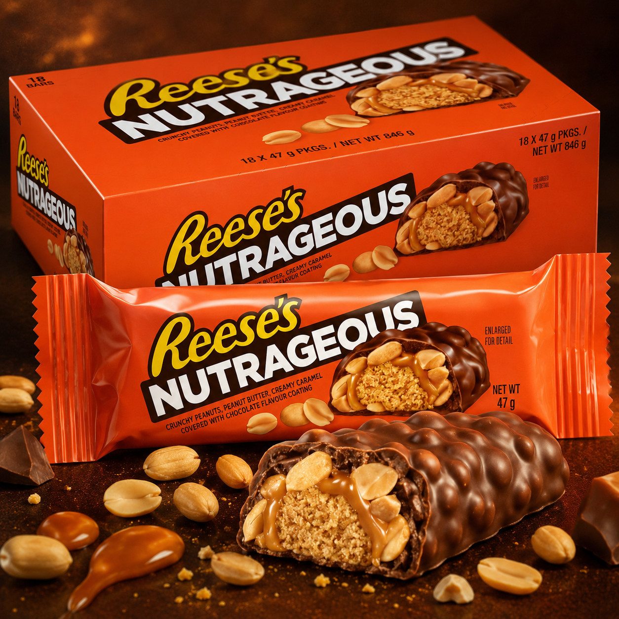 Candy & Bar Süßigkeit Reese’s Nutrageous 18 × 47 g – Schoko-Erdnussbutter-Riegel – Bild 2 von 4