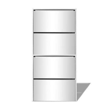 furnicato Schuhregal Schuhschrank mit 4 Fächern Spiegel Weiß 63×17×134 cm