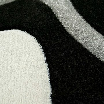 Teppich Designer Wohnzimmer Teppich, Wellenmuster, in schwarz grau& weiß, Teppich-Traum, rechteckig